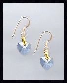Tiny Gold Light Blue Crystal Heart Earrings