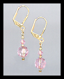 Tiny Gold Light Pink Crystal Earrings