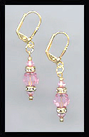 Gold Light Pink Swarovski Rondelle Earrings