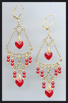 Cherry Red Heart Chandelier Earrings