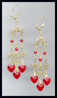 Filigree Cherry Red Heart Earrings