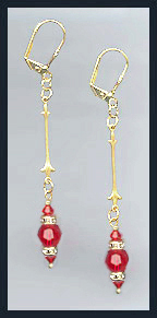 Gold Cherry Red Crystal Rondelle Earrings
