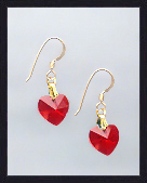 Gold Tiny Cherry Red Crystal Heart Earrings