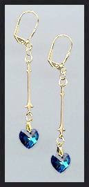 Gold Bermuda Blue Swarovski Crystal Heart Earrings