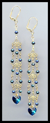 4" Midnight Blue Crystal Heart Earrings Earrings