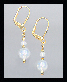 Tiny Gold Opal White Crystal Earrings