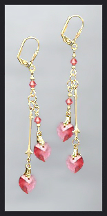 Coral Sunset Crystal Heart Earrings
