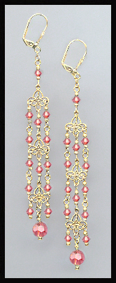 4" Coral Sunset Crystal Chandelier Earrings Earrings