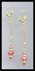 Gold Coral Crystal Rondelle Earrings
