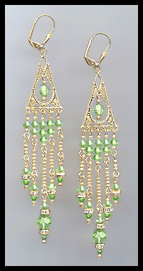 Peridot Green Crystal Chandelier Earrings