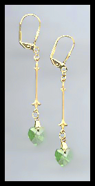 Gold Peridot Green Swarovski Crystal Heart Earrings