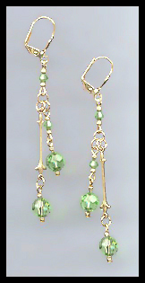 Gold Peridot Green Crystal Drop Earrings