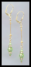 Gold Peridot Green Crystal Rondelle Earrings