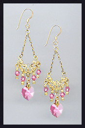 Rose Pink Crystal Heart Earrings