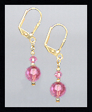Tiny Gold Rose Pink Crystal Earrings