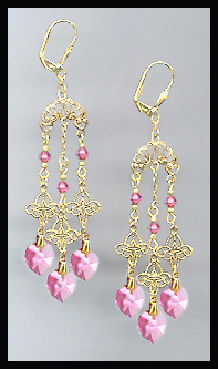 Rose Pink Crystal Heart Earrings