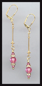 Gold Rose Pink Crystal Rondelle Earrings