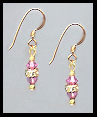 Mini Gold Rose Pink Crystal Rondelle Earrings