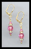 Gold Rose Pink Swarovski Rondelle Earrings
