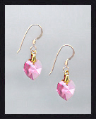 Tiny Gold Rose Pink Crystal Heart Earrings