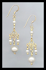 Gold Filigree and Cream Pearl Earrings