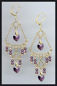 Amethyst Purple Heart Chandelier Earrings