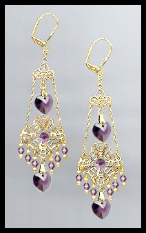 Swarovski Amethyst Purple Heart Filigree Earrings