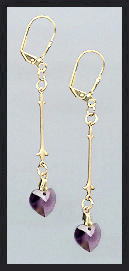 Gold Amethyst Purple Swarovski Crystal Heart Earrings
