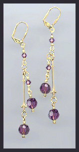 Gold Amethyst Purple Crystal Drop Earrings