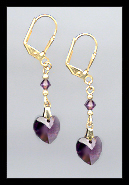Amethyst Purple Heart Drop Earrings