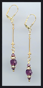 Gold Amethyst Purple Crystal Rondelle Earrings