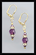 Gold Amethyst Purple Swarovski Rondelle Earrings