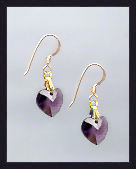 Tiny Gold Amethyst Purple Crystal Heart Earrings