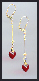 Gold Ruby Red Swarovski Crystal Heart Earrings