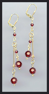 Gold Ruby Red Crystal Drop Earrings
