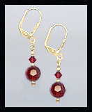 Tiny Gold Ruby Red Crystal Earrings