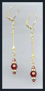 Gold Ruby Red Crystal Rondelle Earrings