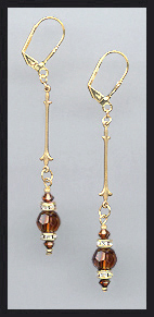 Gold Coffee Brown Crystal Rondelle Earrings