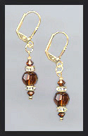 Gold Coffee Brown Swarovski Rondelle Earrings