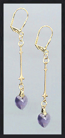 Gold Tanzanite Purple Swarovski Crystal Heart Earrings