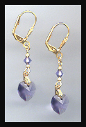 Gold Tanzanite Purple Crystal Heart Earrings