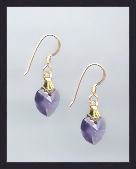 Tiny Gold Tanzanite Purple Crystal Heart Earrings