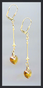 Gold Amber Topaz Swarovski Crystal Heart Earrings