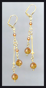 Gold Amber Topaz Crystal Drop Earrings