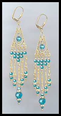 Teal Blue Crystal Chandelier Earrings