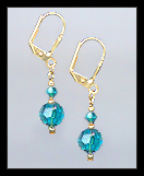 Tiny Gold Teal Blue Crystal Earrings