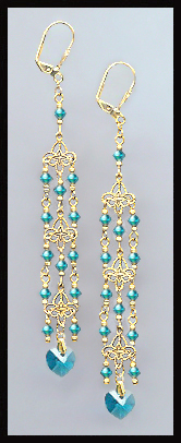 4" Teal Blue Crystal Heart Earrings Earrings