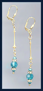 Gold Blue Zircon Crystal Rondelle Earrings