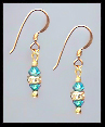 Mini Gold Teal Blue Crystal Rondelle Earrings