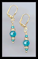 Gold Blue Zircon Swarovski Rondelle Earrings